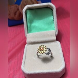 You Are My Sunshine ☀️ Sterling Silver Sunflower Fidget Ring (Adjustable)